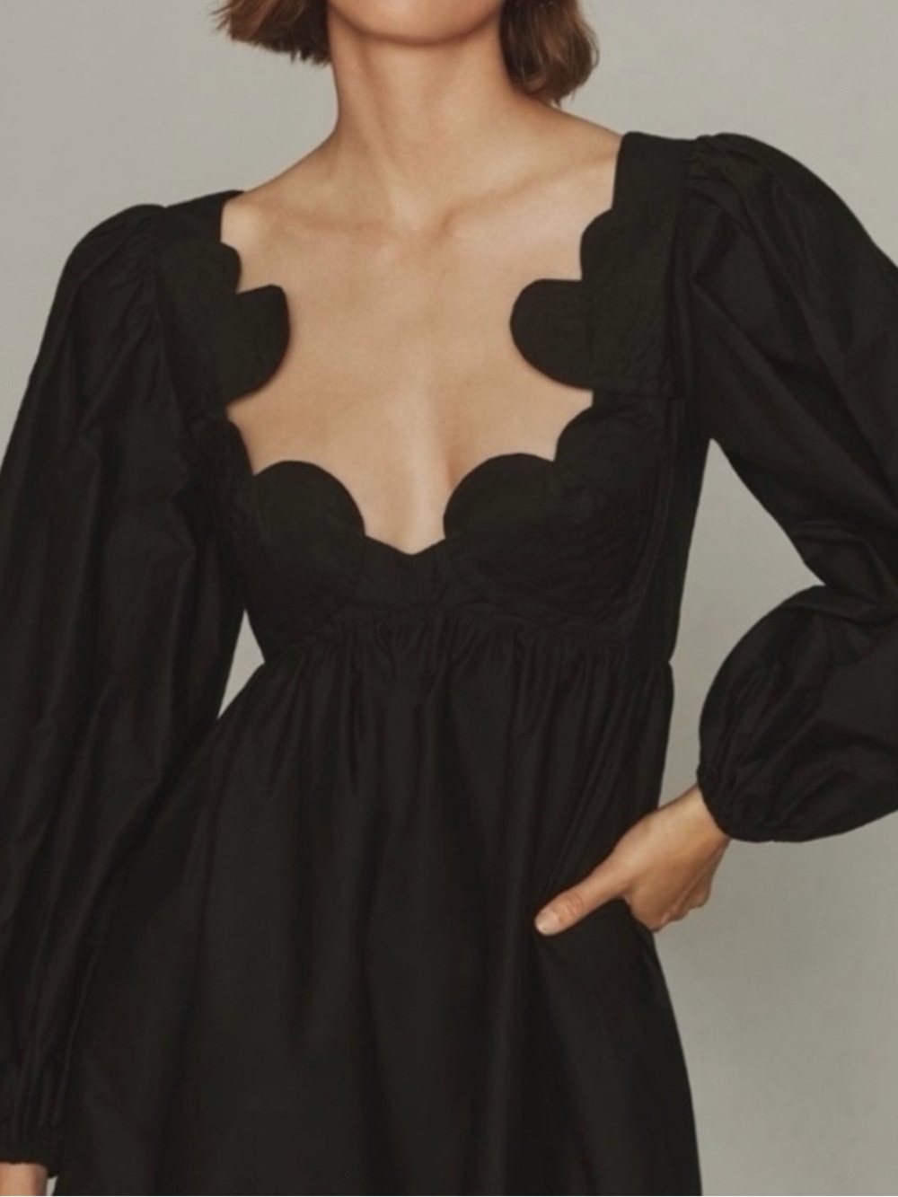 FARM Rio NWT Black Mini Dress with Scalloped Neckline